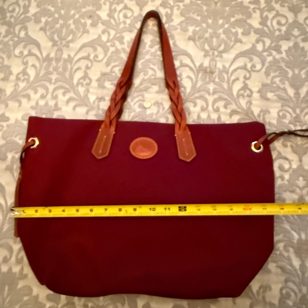 Dooney and Bourke Leather-Trim Burgundy Tote Bag - Picture 3 of 6